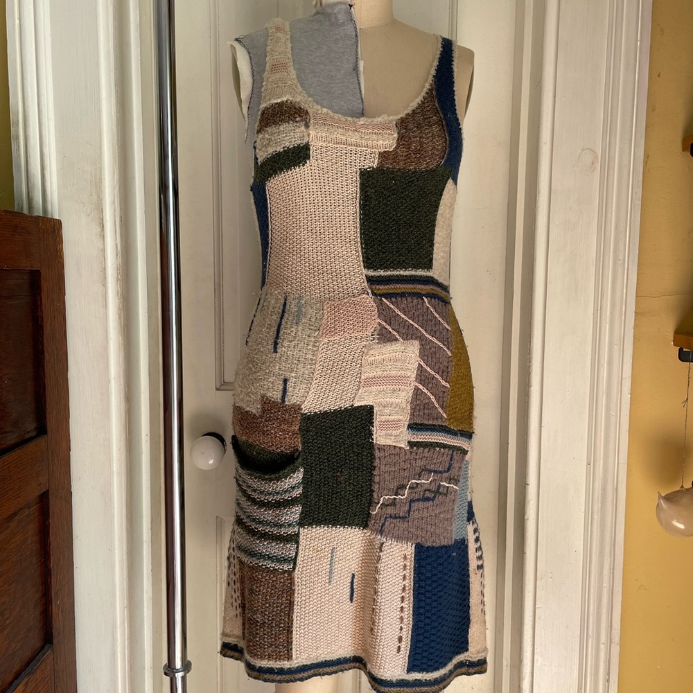 Anthropology knit patchwork fitted dress
